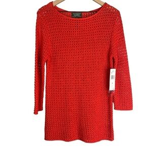 NWT Lauren Ralph Lauren Bermuda Women’s 3/4 Sleeve Red Open Hand Knit Sweater